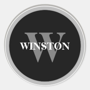 Monogram Klassisk svart och vit Serif-teckensnitt Runt Klistermärke