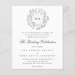 Monogram Klassiska Botaniska Blommor Budget Bröllo Flygblad