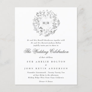 Monogram Klassiska Botaniska Blommor Budget Bröllo Flygblad
