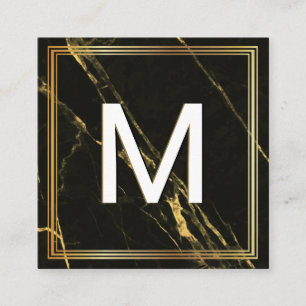 Monogram   Klassiskt Ram   Black Guld Marble Fyrkantigt Visitkort