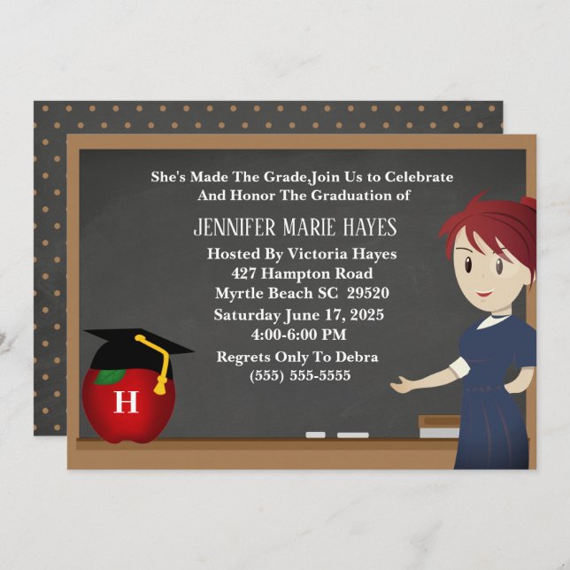 Monogram Klistertavla Lärarutexamen Inbjudningar (Fram/baksida)