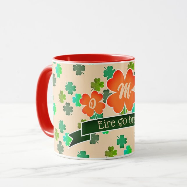 Monogram Klöver Shamrock Mönster på ljusets ORANGE Mugg (Framsida vänster)