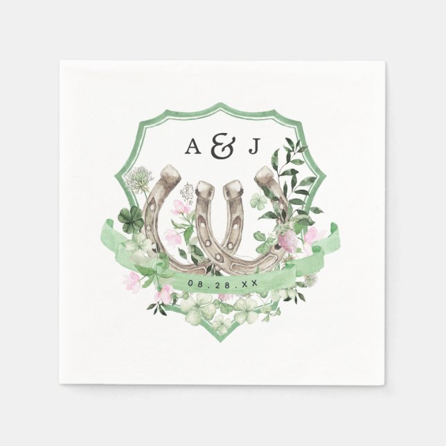 Monogram | Klövern Hästsko Botaniskt Bröllop Pappersservett (Framsidan)