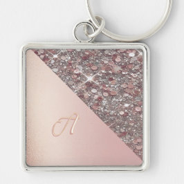 Monogram-knapp för elegant Ro Guld Fyrkantig Silverfärgad Nyckelring