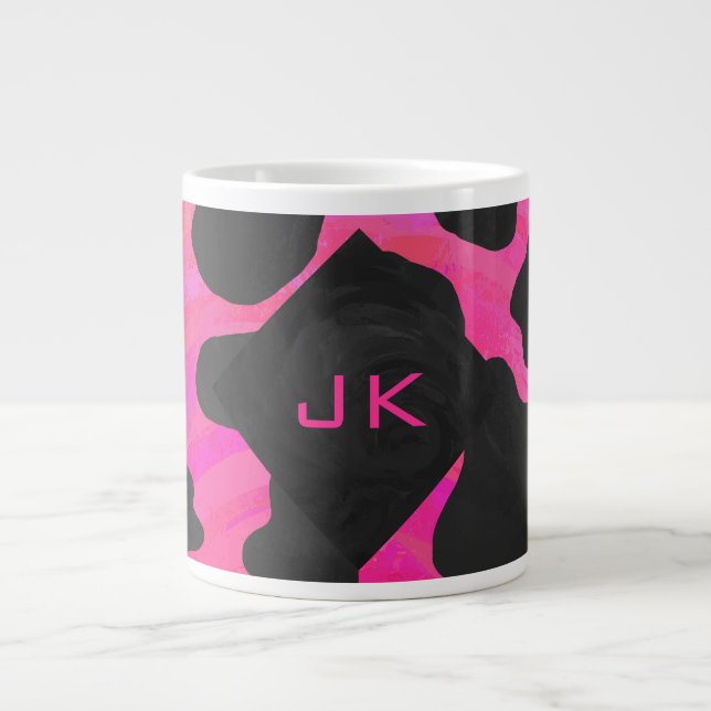 Monogram Ko Hot Pink och Svart Tryck Jumbo Mugg (Framsidan)