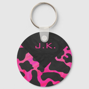 Monogram Ko Hot Rosa och Svart Tryck Nyckelring