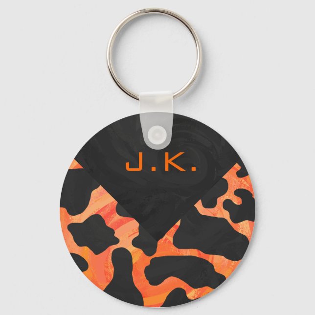 Monogram Ko Svart och Orange Tryck Nyckelring (Framsida)
