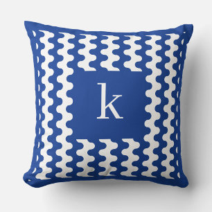 Monogram Koboltblått Djärvt Vågigt Mönster Kudde
