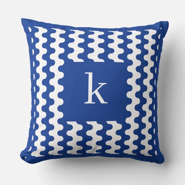 Monogram Koboltblått Djärvt Vågigt Mönster Kudde (Skapare uppladdad)