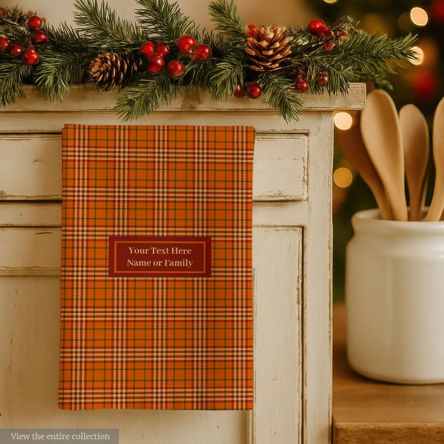 Monogram kökshandduk Rustic höst karamellrandigt m (Monogram Kitchen Towel Rustic Autumn Plaid Design)
