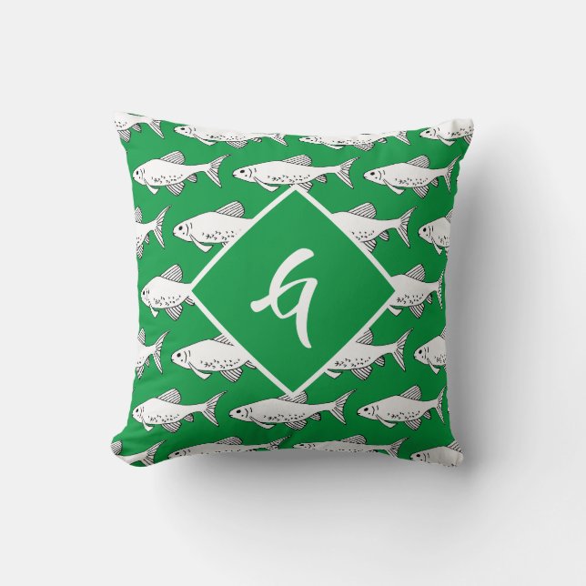 Monogram Konstnärlig Grönt Minnow Fish Kudde (Framsida)