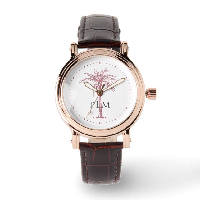 Monogram Konstnärlig Tropisk Roséguld Palmträd Armbandsur (Framsida)