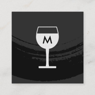 Monogram Konstnärligt borstat svart Vin-glas Fyrkantigt Visitkort