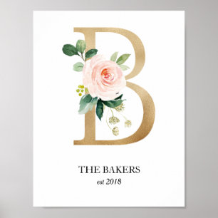 Monogram konsttryck, bokstav B, bröllop, barnkamma Poster