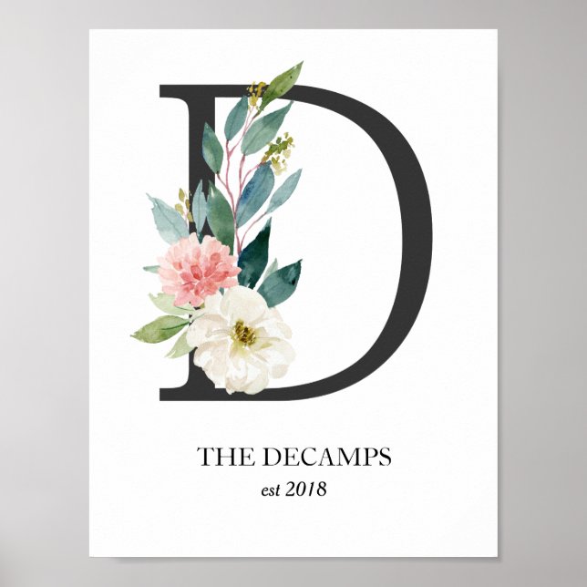 Monogram konsttryck, Bokstav D, Bröllop, Barnkamma Poster (Framsidan)