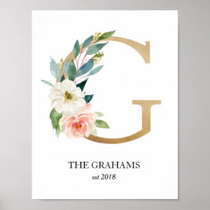 Monogram konsttryck, bokstav G, bröllop, barnkamma Poster