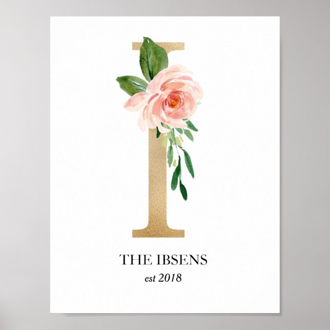 Monogram konsttryck, bokstav I, bröllop, barnkamma Poster (Framsidan)