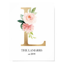 Monogram konsttryck, Bokstav L, Bröllop, Barnkamma