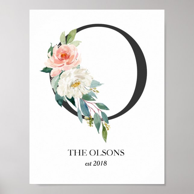 Monogram konsttryck, bokstav O, bröllop, barnkamma Poster (Framsidan)