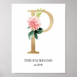Monogram konsttryck, bokstav P, bröllop, barnkamma Poster