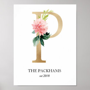 Monogram konsttryck, bokstav P, bröllop, barnkamma Poster