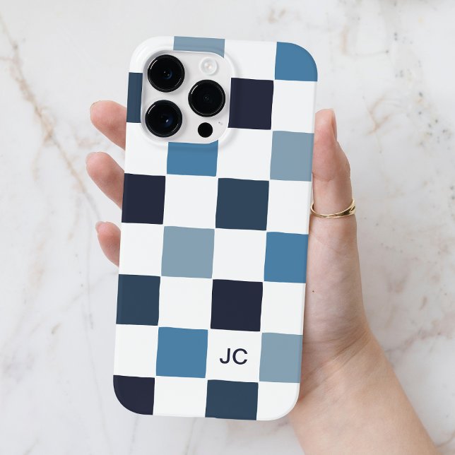 Monogram kontrollerad blå, modern, minimalistisk M (Monogram Checkered Blue Modern Minimalist Pattern Case-Mate iPhone Case)