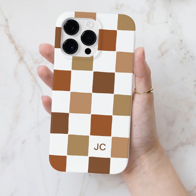 Monogram kontrollerad bruna Modern Simple Mönster (Monogram Checkered Brown Modern Simple Pattern Case-Mate iPhone Case)