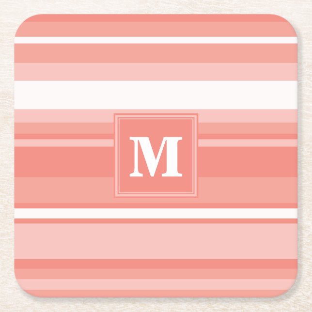 Monogram koral rand underlägg papper kvadrat (Framsidan)