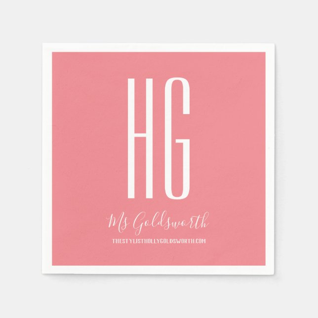 Monogram Korall Rosa Personlig Stylist Varumärke Pappersservett (Framsidan)