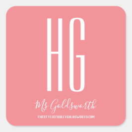 Monogram Korall Rosa Vit Typografi Företag Fyrkantigt Klistermärke