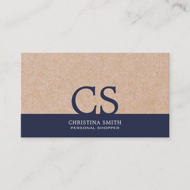 Monogram Kraft-tryckt Clean Midnight Blue-typo Visitkort (Framsida)