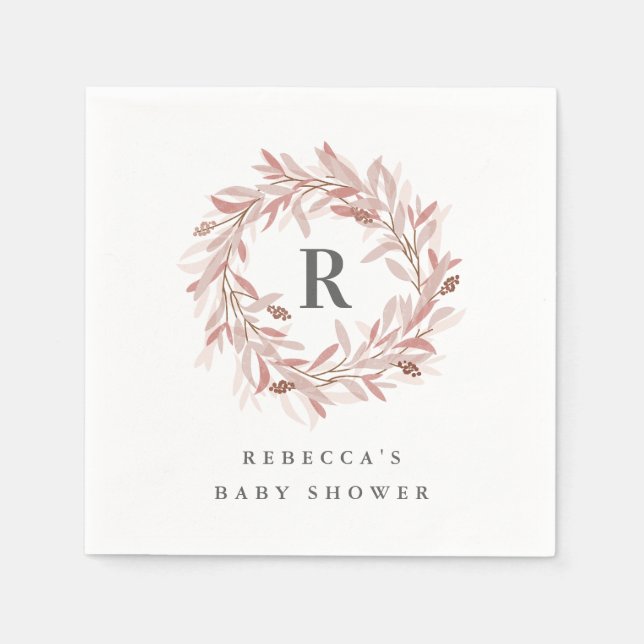 Monogram Krans Baby Shower Pappersservett (Framsidan)