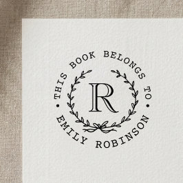 Monogram Krans Denna bok tillhör Bokmärke Självfärgande Stämpel