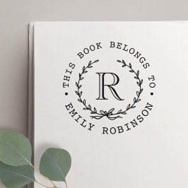 Monogram Krans Denna bok tillhör Bokmärke Självfärgande Stämpel