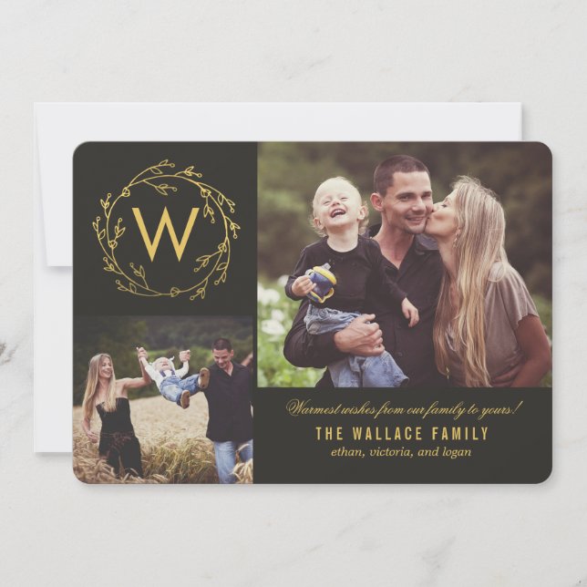 Monogram Krans Jul Fotokort Julkort (Framsida)