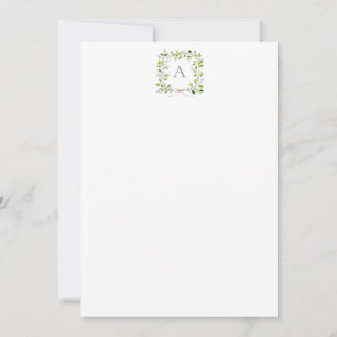 Monogram krans med grönska och band tack kort