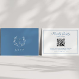 Monogram krans Royal Blue QR-kod Bröllop RSVP Tilläggskort