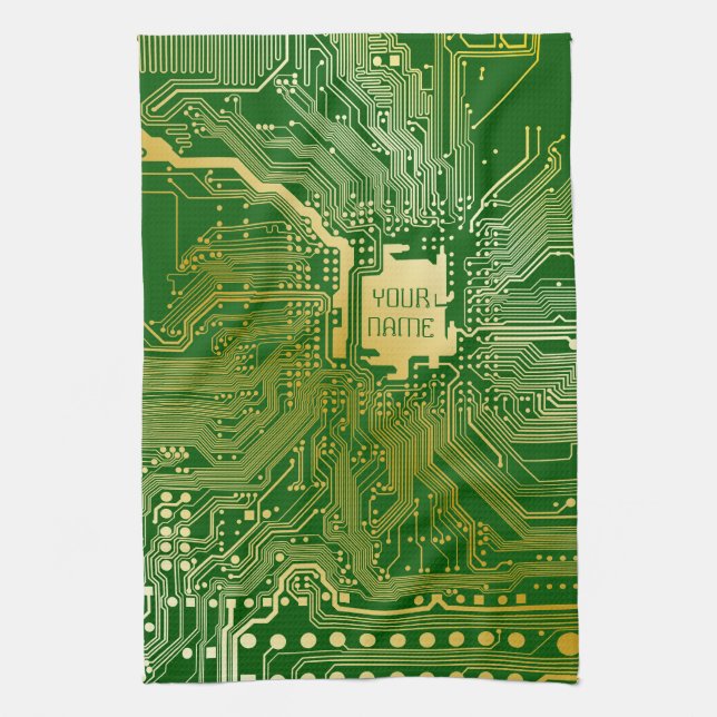 Monogram kretskort Electronics Chip Tech Kökshandduk (Vertikal)
