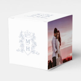 Monogram krona vit silver grått bröllop-foto presentaskar