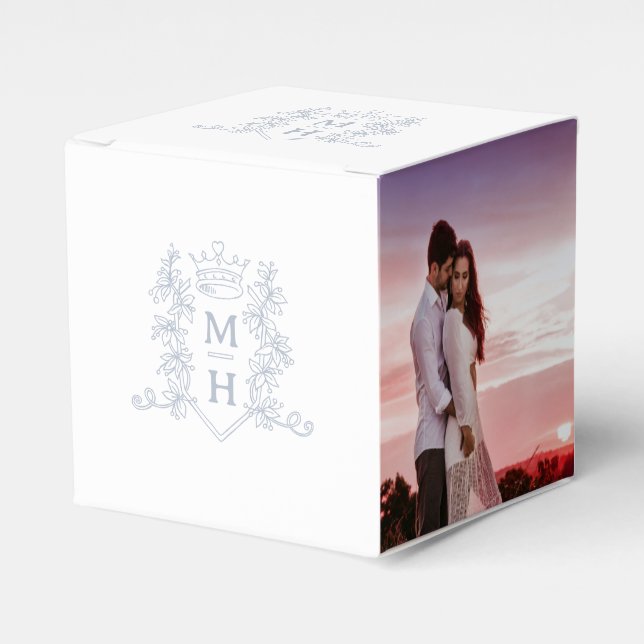 Monogram krona vit silver grått bröllop-foto presentaskar (Framsidan Sidan)