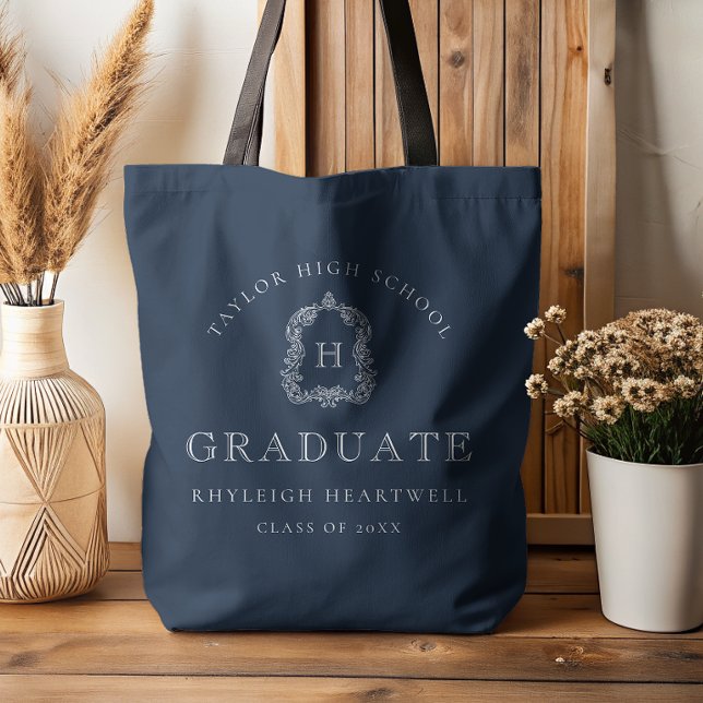 Monogram-krönika marinblå vit examen tygkasse (Skapare uppladdad)
