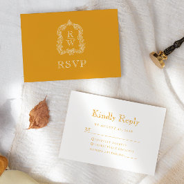 Monogram Krönika Ringblomma Gul Bröllop OSA Kort