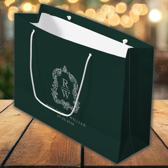 Monogram-krönika skogsgrön bröllop (Skapare uppladdad)