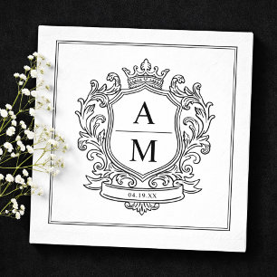 Monogram Krönika Svart och Vitt Pappersbröllop Pappersservett