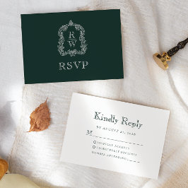 Monogram Krönskog Grön Bröllop OSA Kort