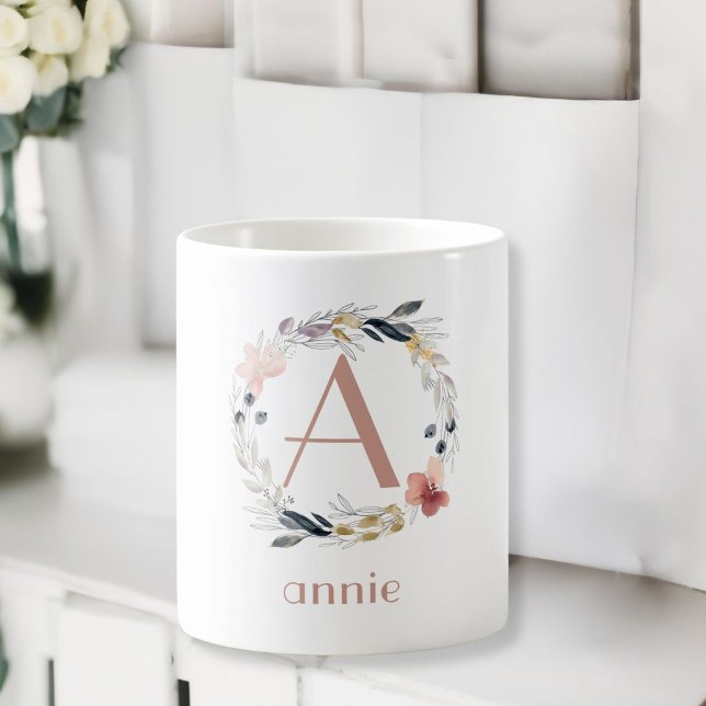 Monogram Kundspecifik Blommigt Kaffe Mugg (Monogram, Name, Customer specific, Floral Coffee Mug.)