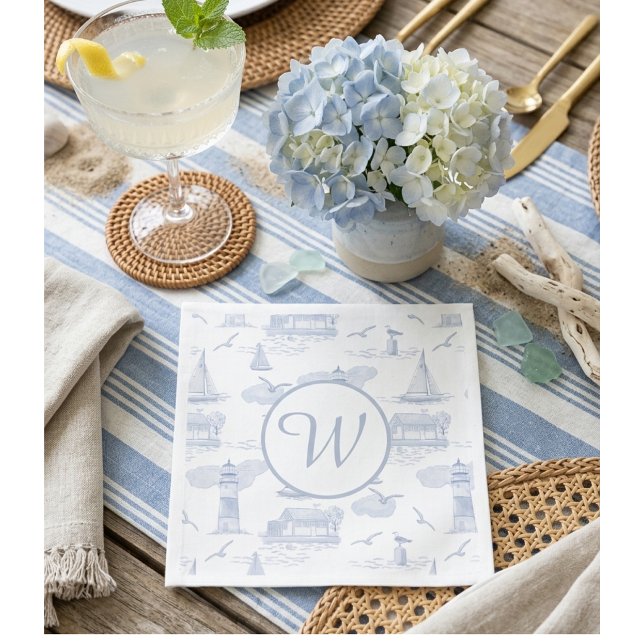 Monogram kusttoalett | Preppy underhållning Pappersservett (Skapare uppladdad)