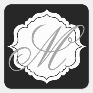 Monogram kuvertförsegling favoritfästare svart, vi fyrkantigt klistermärke