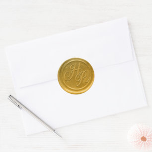Monogram kuvertförsegling för Faux Guld Vax Bröllo Runt Klistermärke