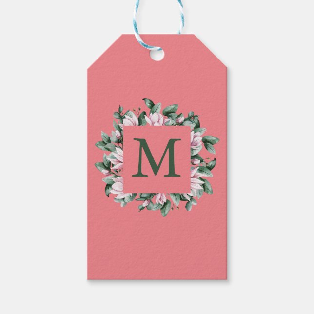 Monogram kvadratisk Blommigt Brev Presentetikett (Framsidan)